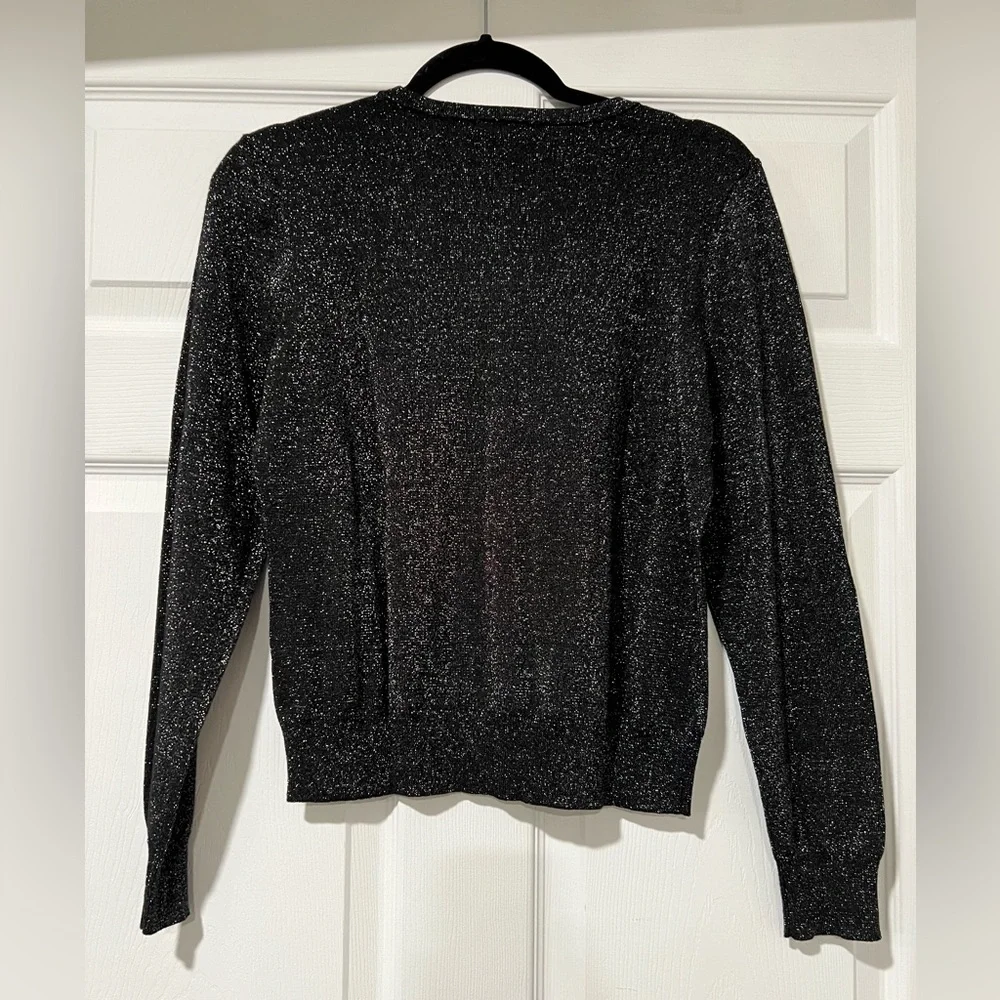 Ann Taylor Long Sleeve Button Up Cardigan Sweater Medium Black Metallic Sparkle - Picture 3 of 6